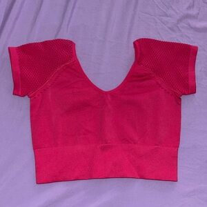 OFFLINE BY AERIE HOT PINK CROP TOP WITH NETTED SLEEVES